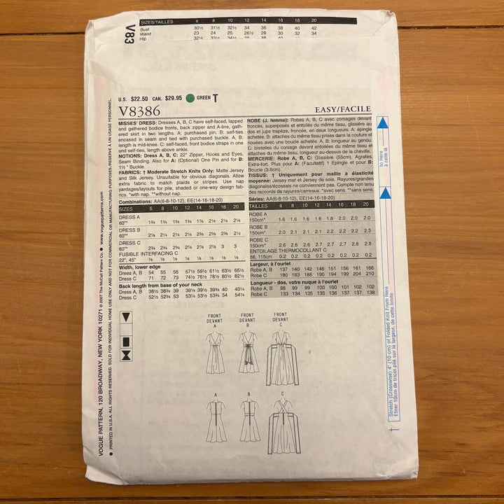 Vogue  V8386 Formal Dress Pattern Sizes 14-20