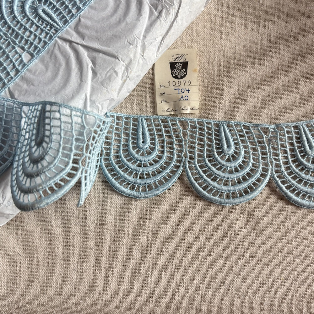 Vintage Swiss Powder Blue Guipure Scallop Lace 5.5cm