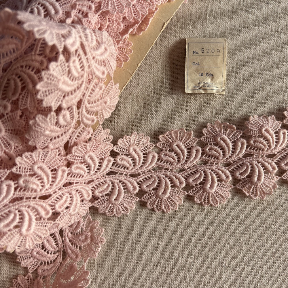 Vintage Austrian Guipure Lace Baby Pink Double Fan 5.5cm