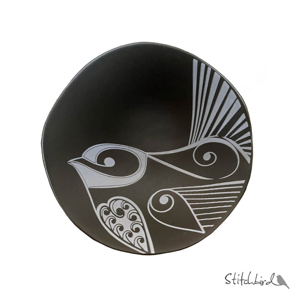 Piwakawaka White on Black Bowl 7cm Piwakawaka White on Black Bowl 7cm