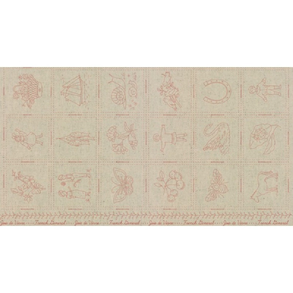 Joie de Vivre - Embroidery Linen Panel Rouge