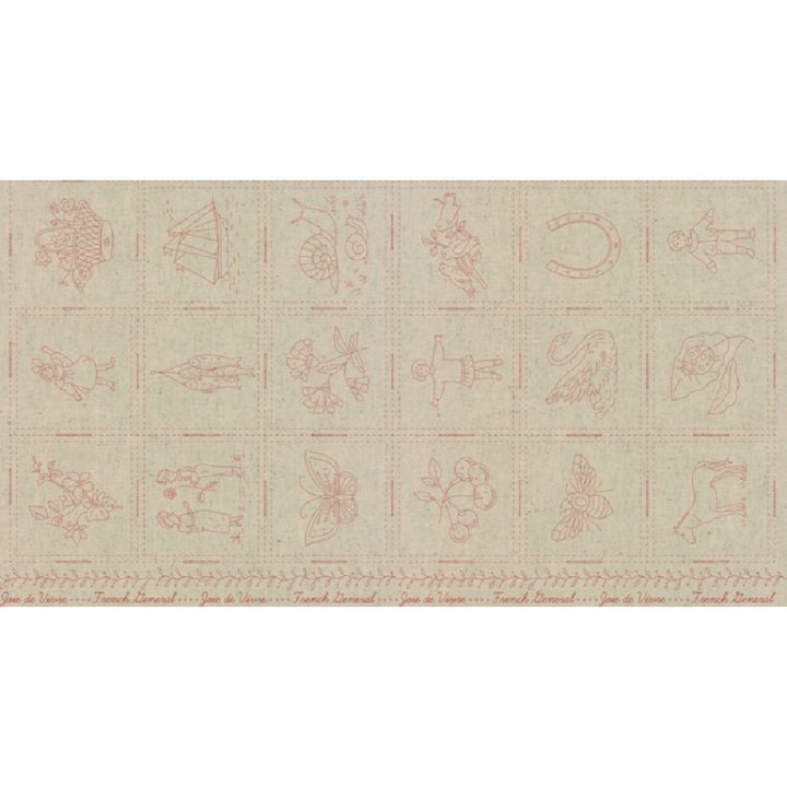 Joie de Vivre - Embroidery Linen Panel Rouge