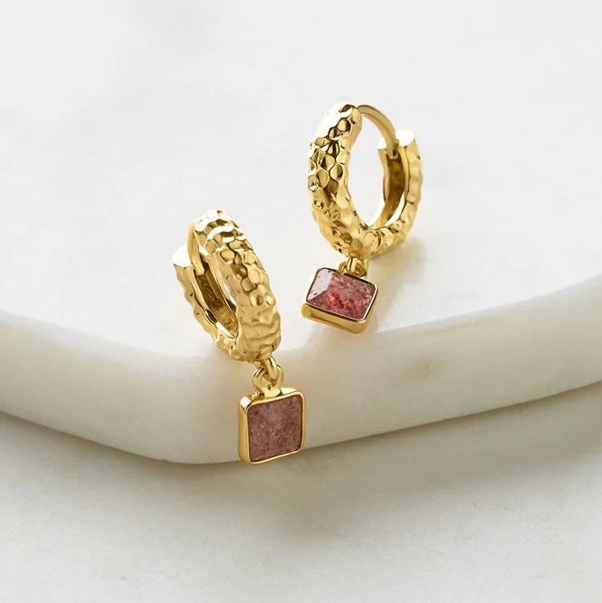 Mikayla Hoop Gold/Strawberry Quartz Stitchbird