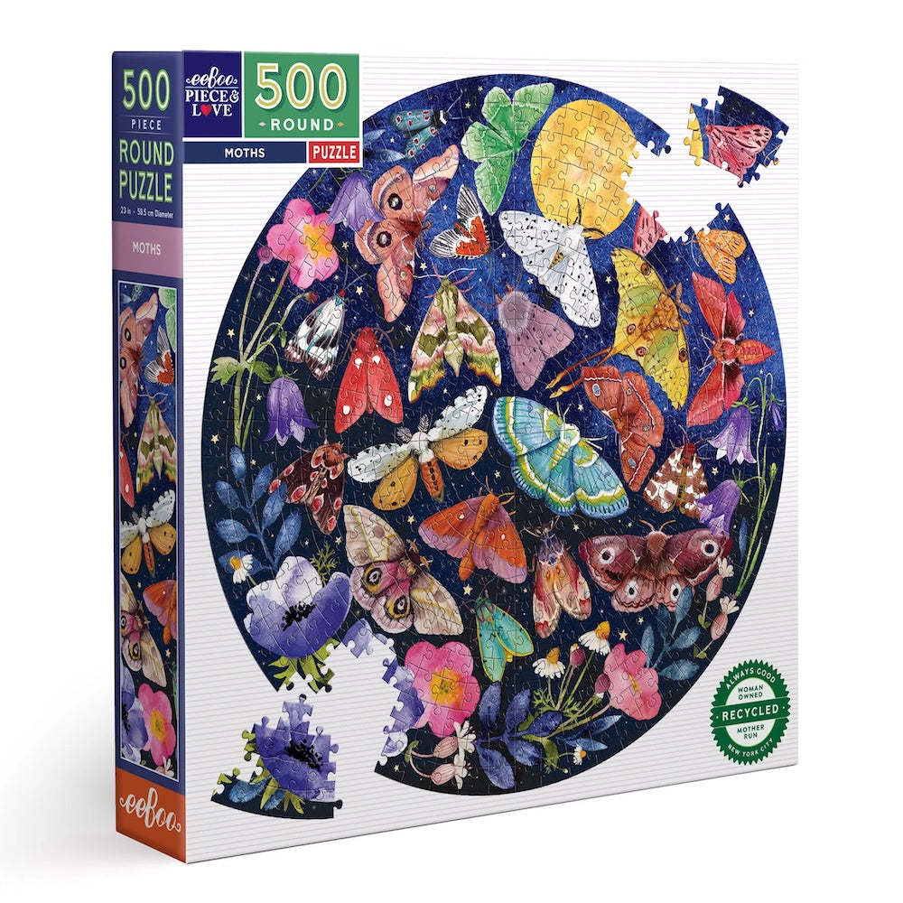 Eeboo Moths 500pc Round Puzzle