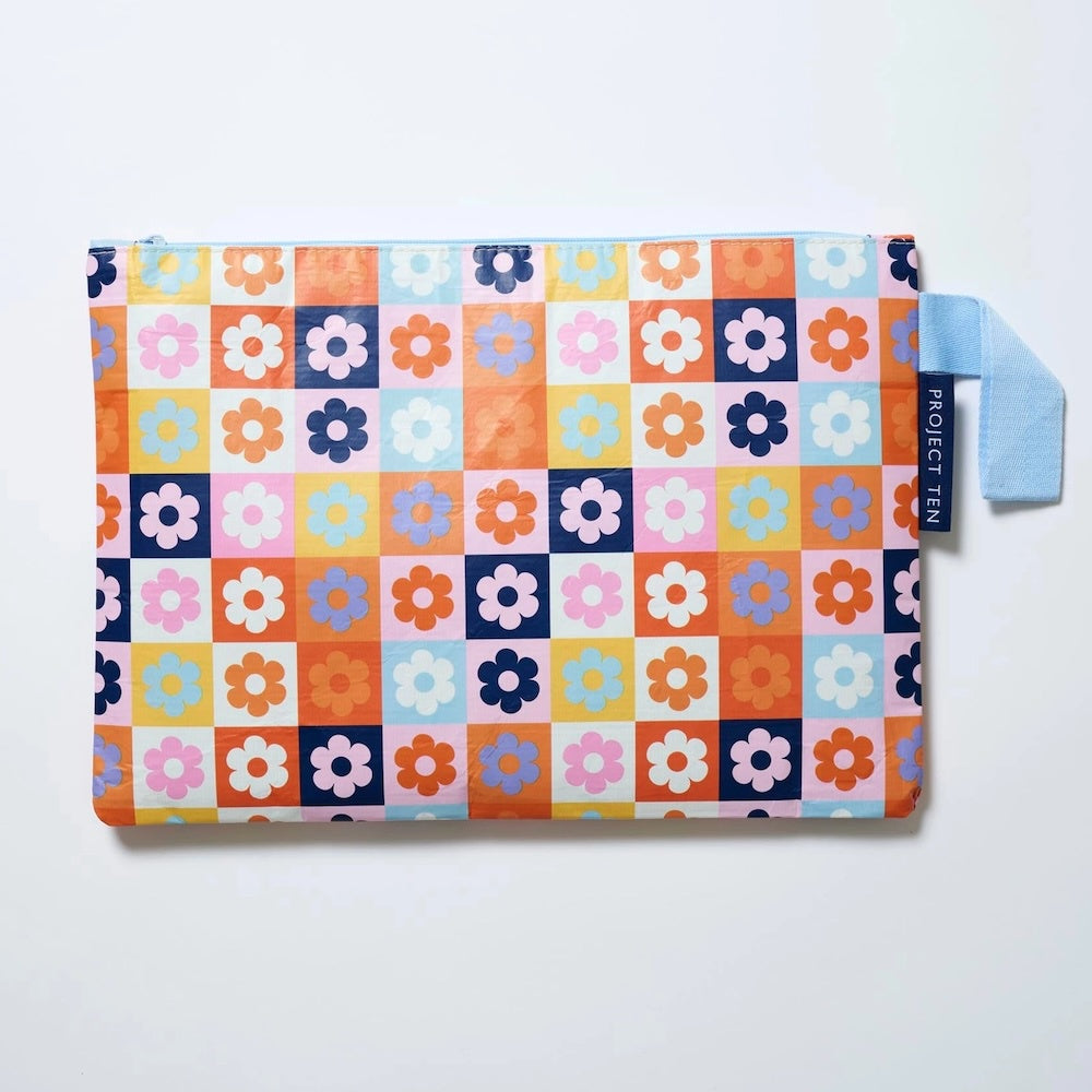 Large Zip Pouch / Project Bag / Book Bag Square Garden