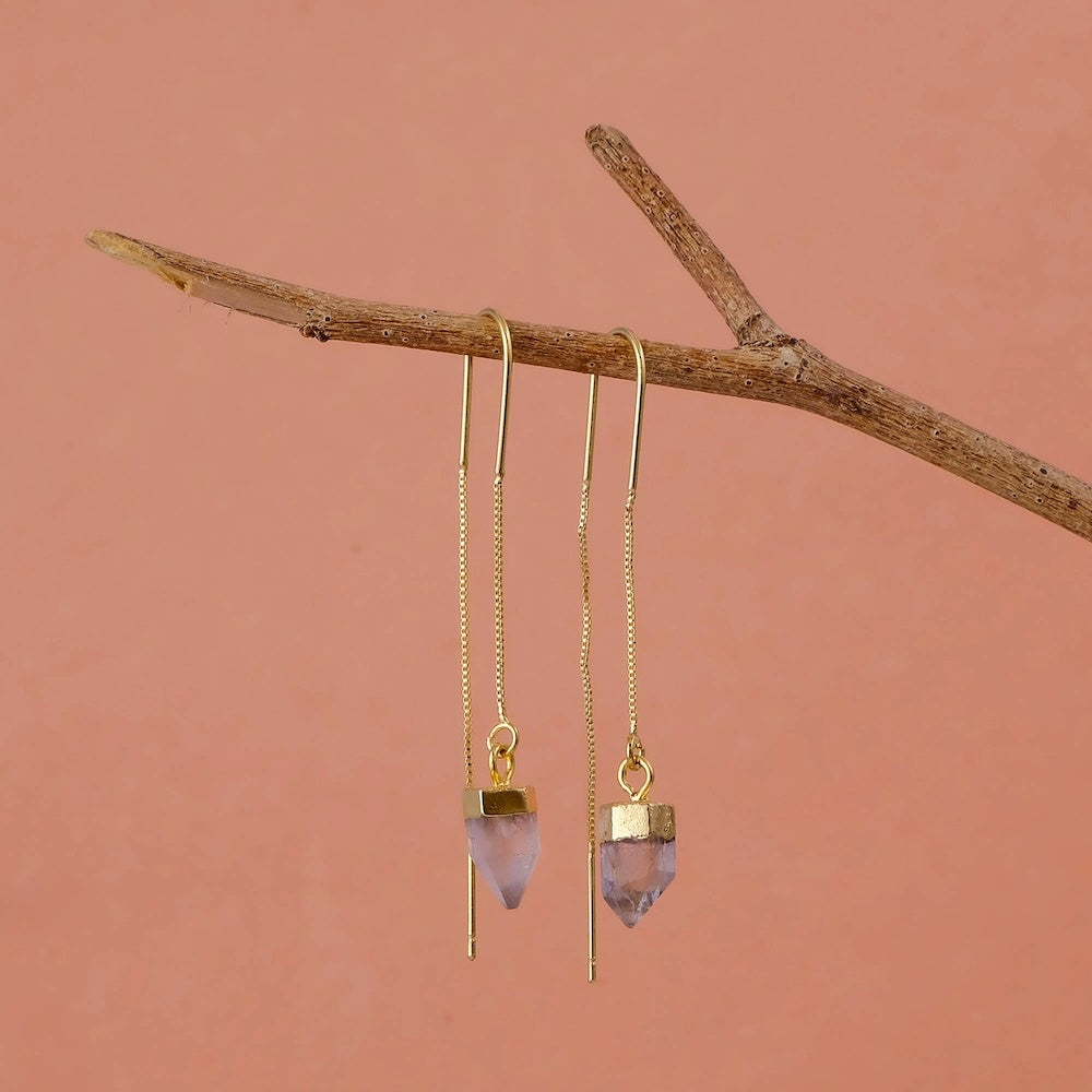 Natural Raw Quartz Thread Earrings