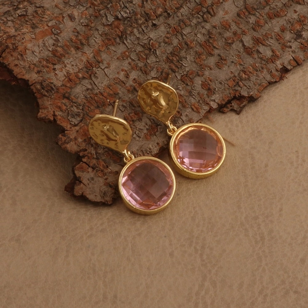 Pink Quartz Round Faceted Earrings