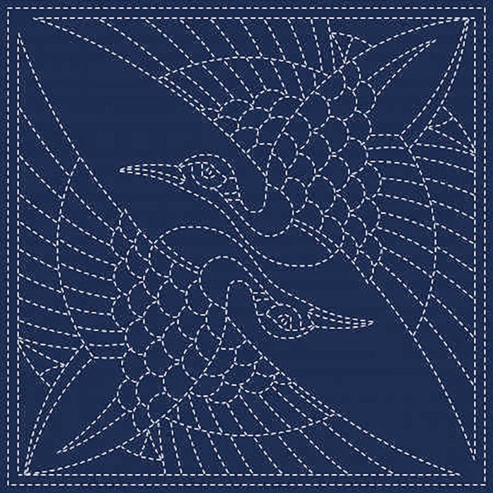 Pre-printed Sashiko Sampler Panel - Two Cranes