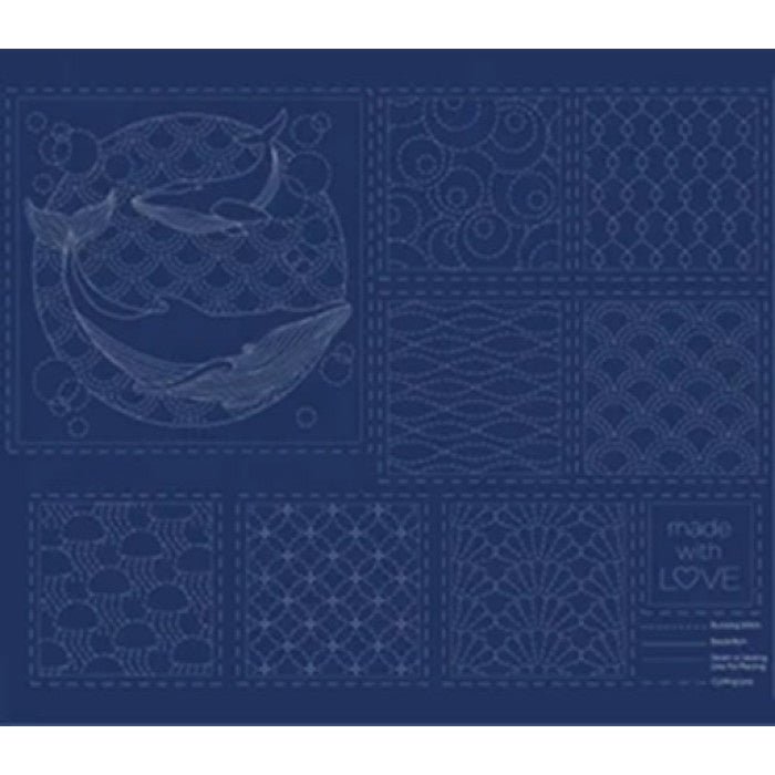 Ocean Sashiko Panel Navy on Linen