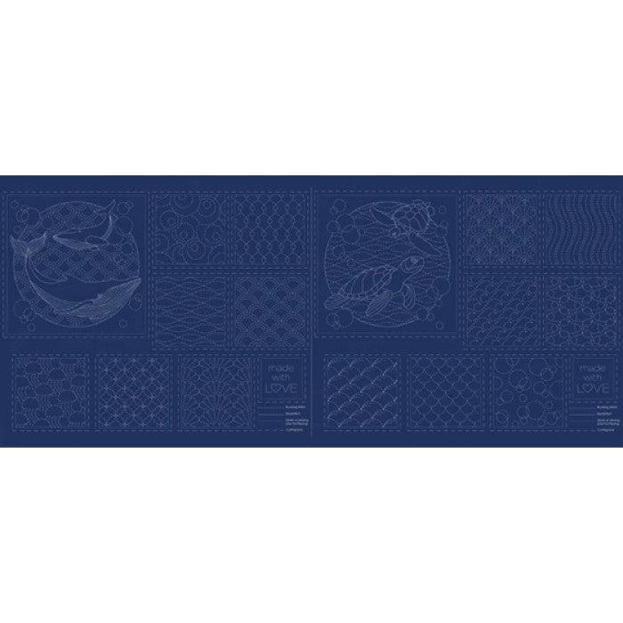 Ocean Sashiko Panel Navy on Linen