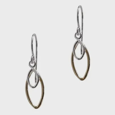 Sterling Two Tone Rounded Diamond Earring Silver Gold