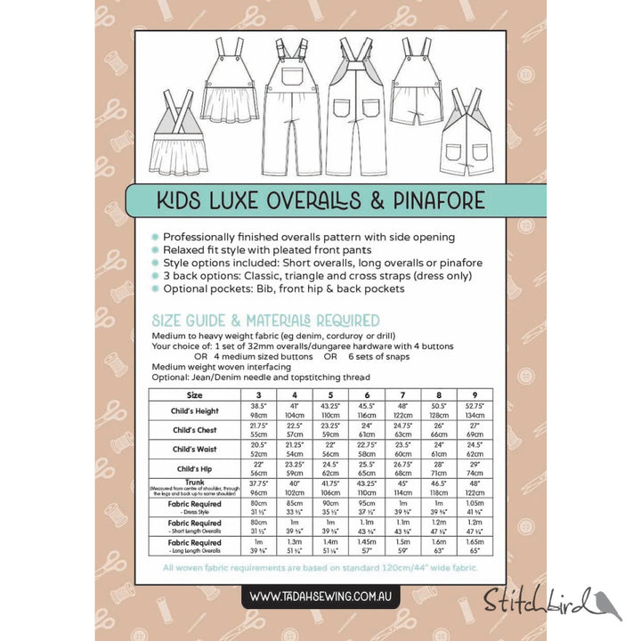 Tadah Patterns - Kid's Luxe Overalls & Pinafore