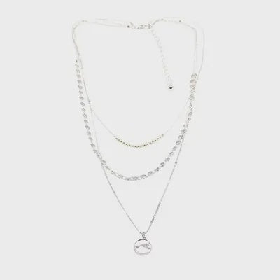 Tri Layer Pearl and Disc Pendant Necklace