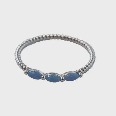 Tri Marquise Blue Opal Twist Ring