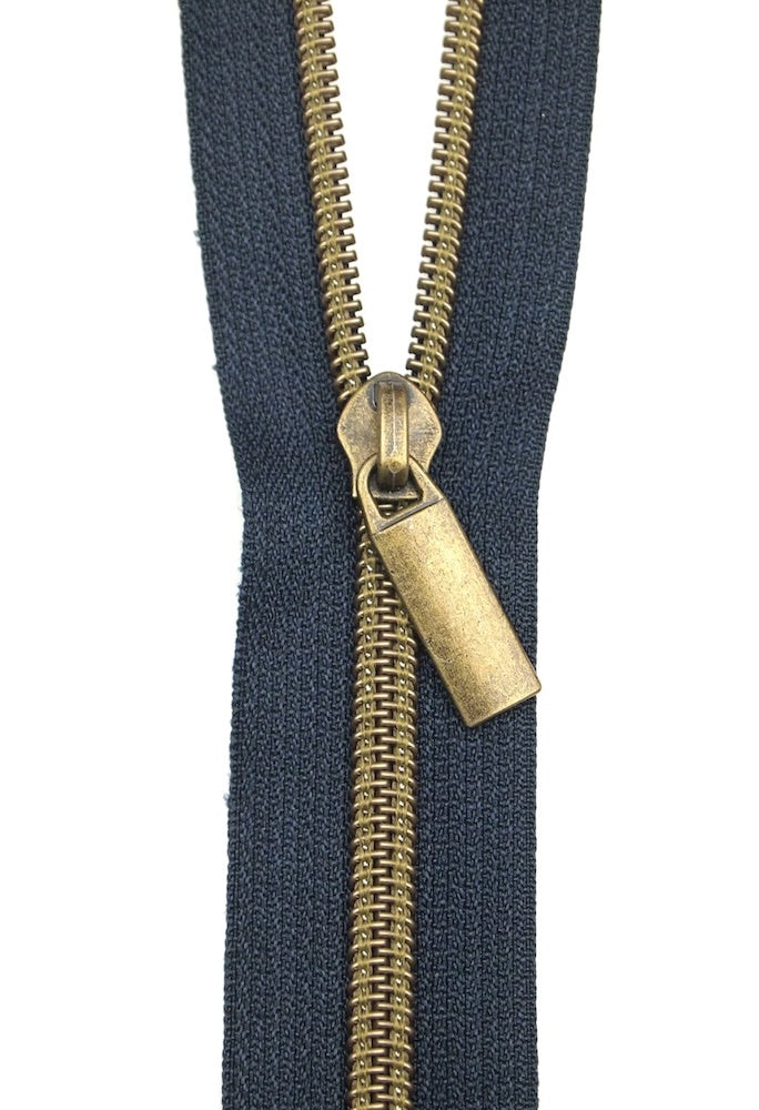Zipper by The Yard 3 Yards with 9 Pulls Navy Antique
