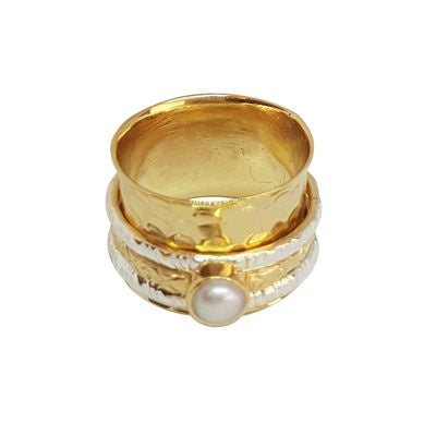 Triple Band Pearl Spin Ring in Gold Size 9