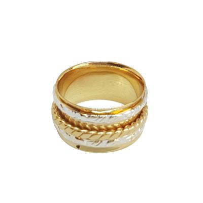Triple Emboss Band Spin Ring in Gold/Silver Size 8