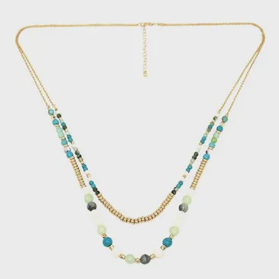 2 Layer Beaded Necklace Green Mix