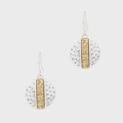 2 Tone Round Pattern Earring Silver Gold