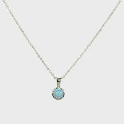 Sterling Silver 5mm Round Blue Opal Necklace