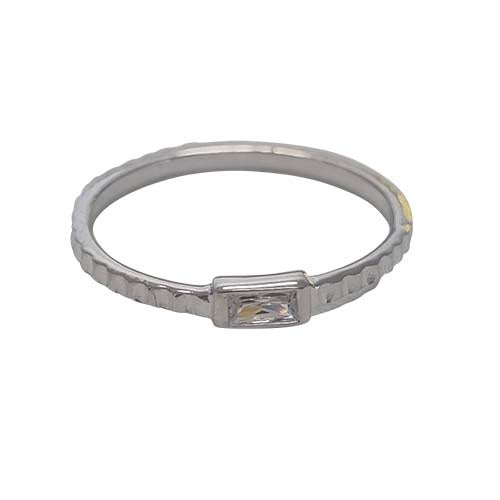 Sterling Silver Baguette CZ Textured Ring