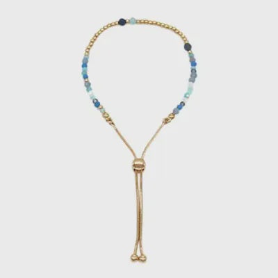 Blue and Gold Bead Slider Bracelet