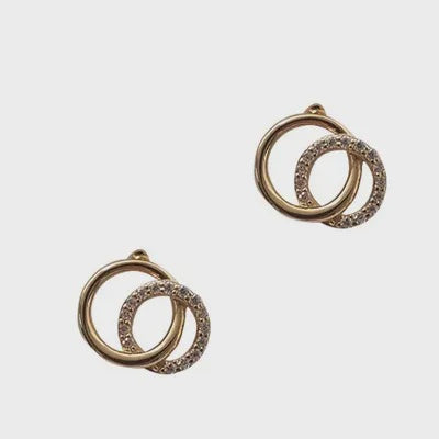 CZ Double Circle Post Earring in Gold Plate