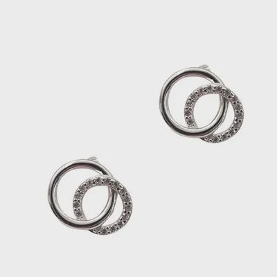 CZ Double Circle Post Earring in Sterling Silver
