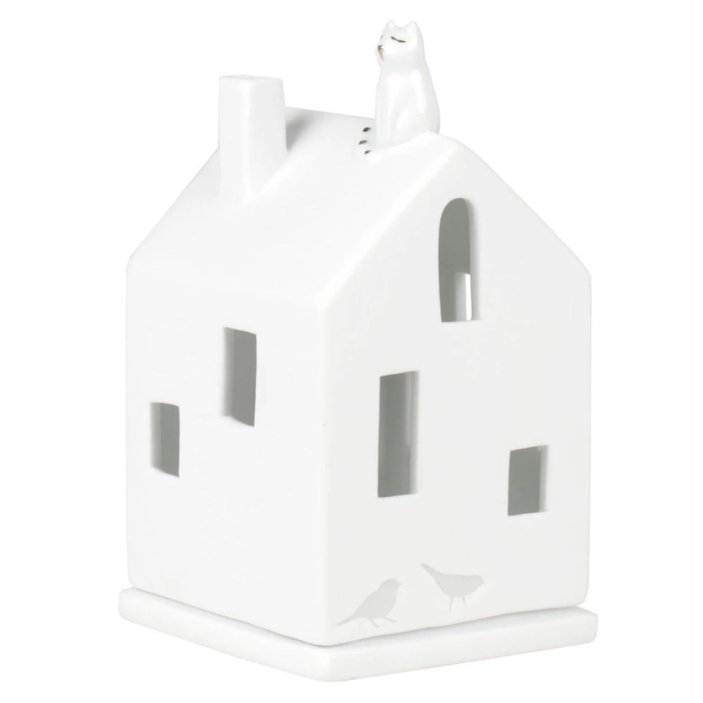 Cat on Roof Porcelain Tealight House
