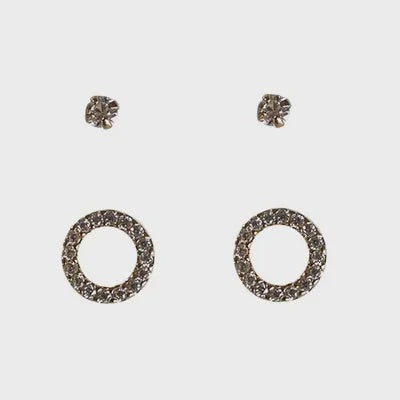 Cubic Zirconia Post and Circle set of 2 Earring in Gold Plate