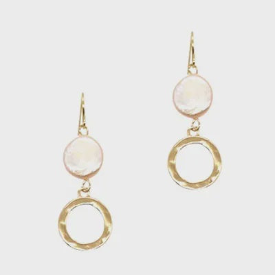 Disc Pearl & Open Circle Earrings - Gold
