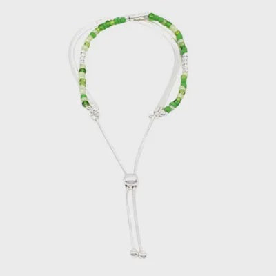Dual Lay Bead Herringbone Bracelet Silver Green