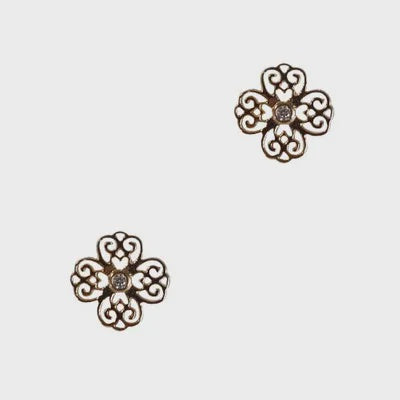 Gold Plate on Sterling Silver 4 Petal CZ Flower Earring