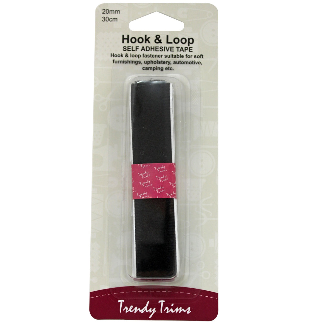 Hook & Loop Self Adhesive Tape 20mm x 30cm - Black
