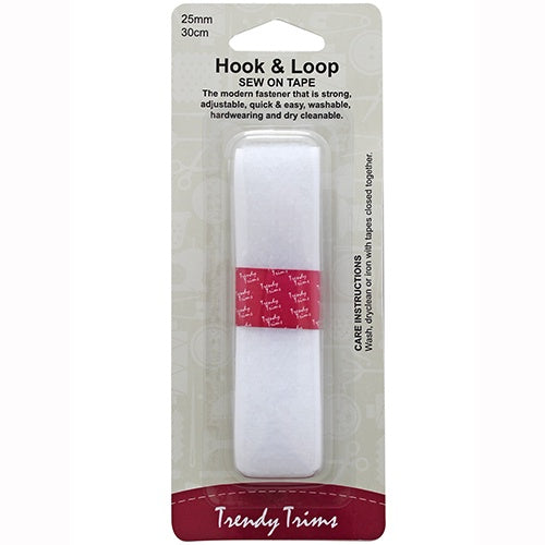 Hook & Loop Sew on Tape 25mm x 30cm - White