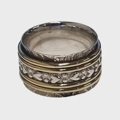 Sterling Silver Multi Pattern Plain Band Spin Ring