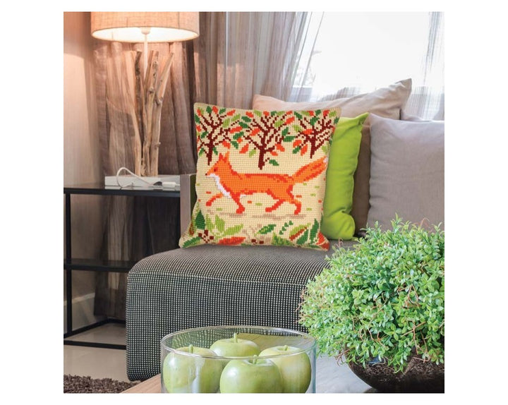 Red Fox Printed Canvas Cross Stitch Cushion Kit