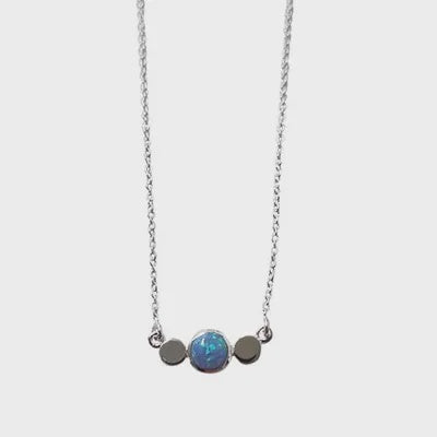 Blue Opal and Dual Disc Sterling Silver Necklace