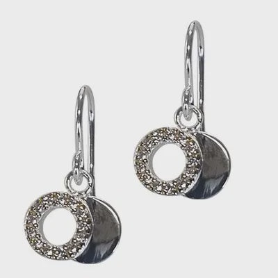 Sterling Silver 2 Tone CZ Circle/Disc Earring