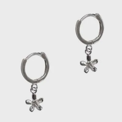 Sterling Silver CZ Flower Huggie Earring