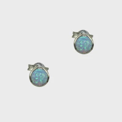 Sterling Silver Round 5mm Blue Opal Stud Earring