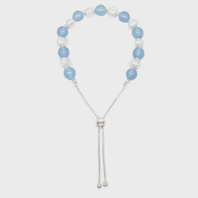 Stone & Pearl Slider Bracelet Silver/Light Blue