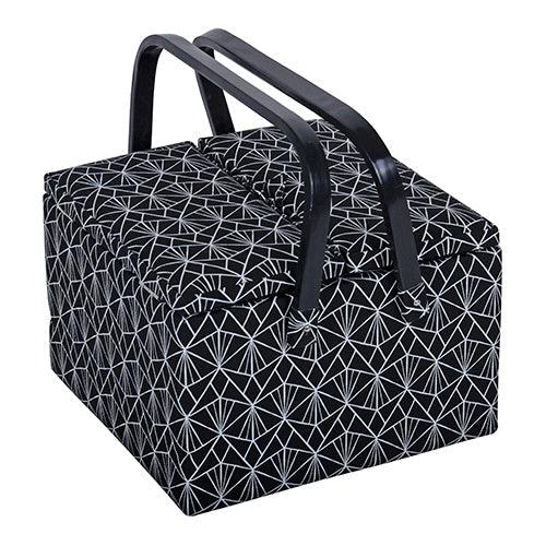 Large Twin Lid Sewing Basket - Black Deco