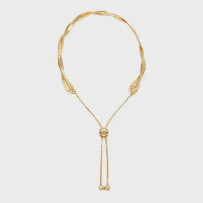 Twist Herringbone Bracelet with Slider in Gold
