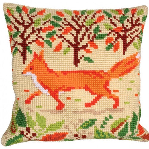 Red Fox Printed Canvas Cross Stitch Cushion Kit