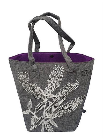White Koromiko Grey and Purple Shoulder Tote Bag